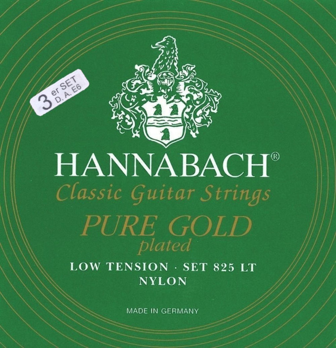 Hannabach strängar för klassisk gitarr serie 825 låg spänning specialiserad förgylld - 3-pack bas låg (8257LT)