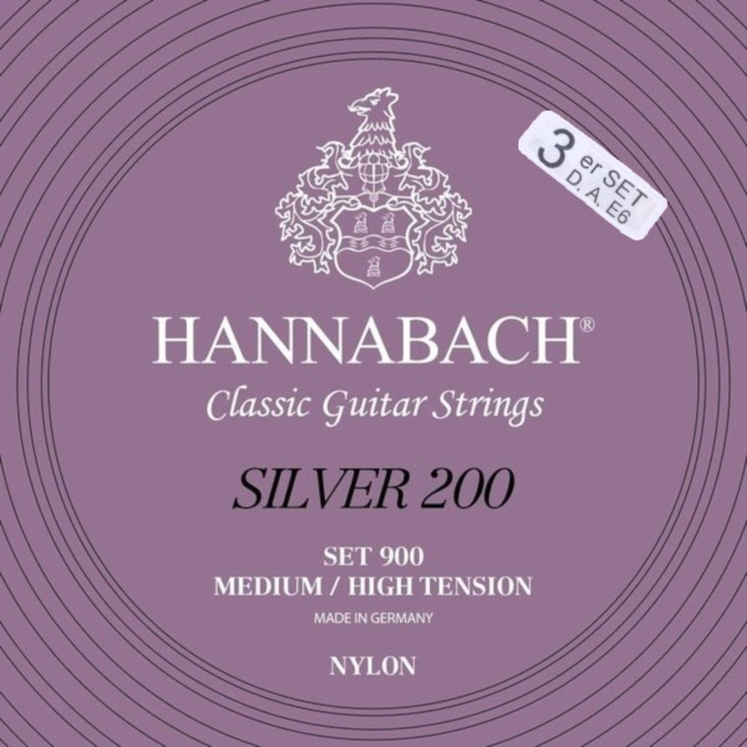 Hannabach Strängar för klassisk gitarr Serie 900 Medium/High Tension Silver 200 - 3-pack bassträngar med-hi (9007MHT)