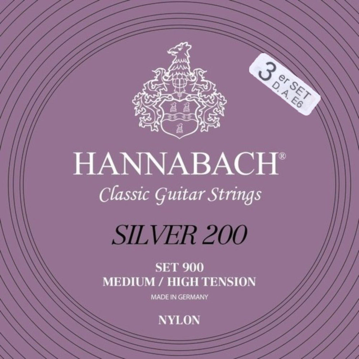 Hannabach Strängar för klassisk gitarr Serie 900 Medium/High Tension Silver 200 - 3-pack bassträngar med-hi (9007MHT)