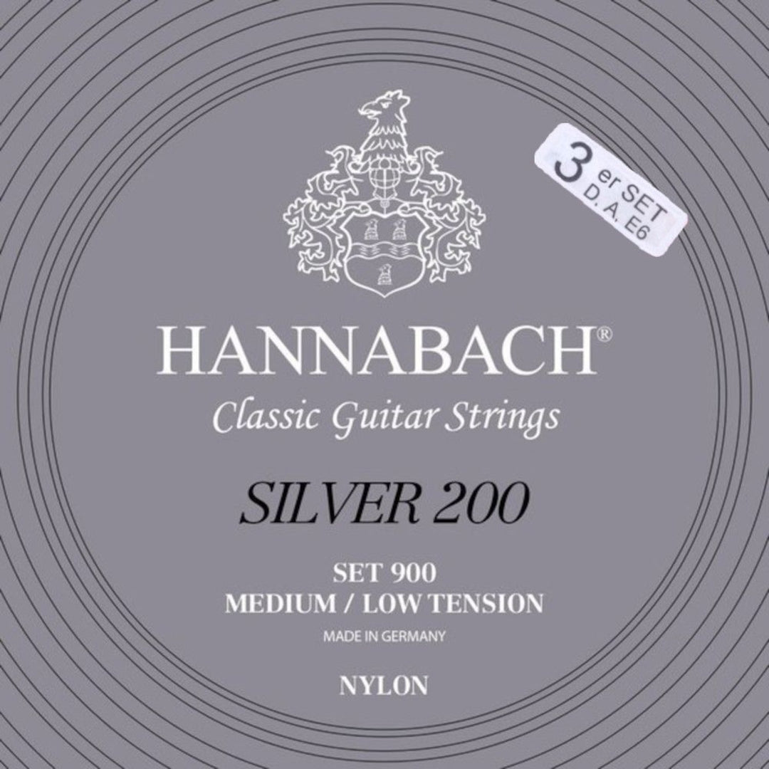 Hannabach Strängar för klassisk gitarr Serie 900 Medium/Low Tension Silver 200 - 3-pack bassträngar med-low (9007MLT)