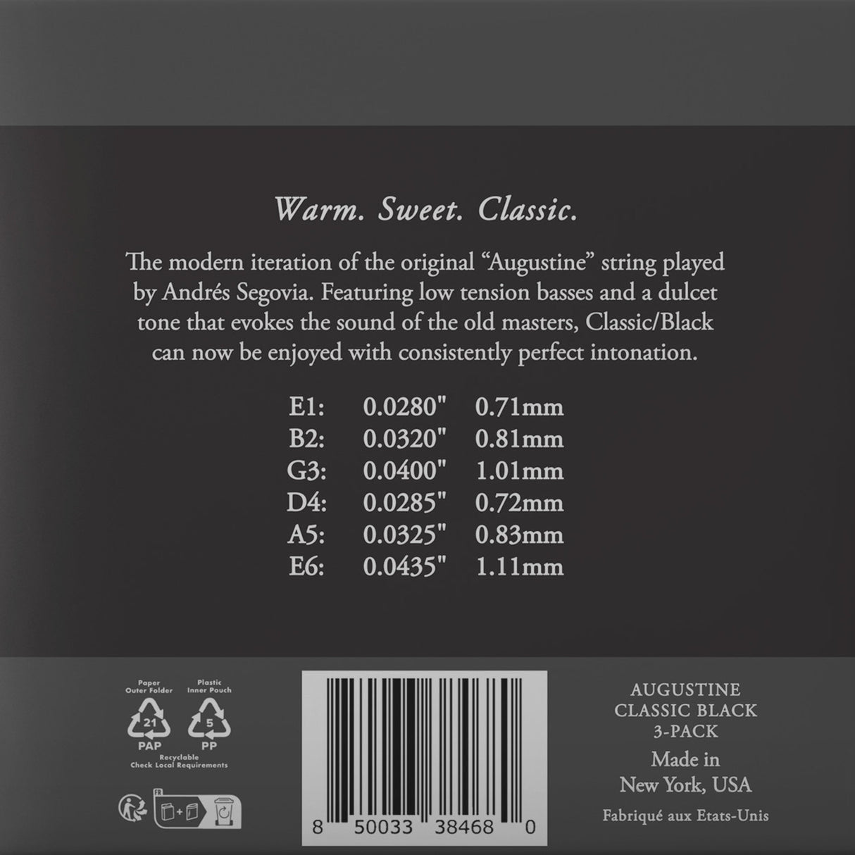 Augustine-strängar för klassisk gitarr Classic Label - 3 x set Classic Black (normal/låg)