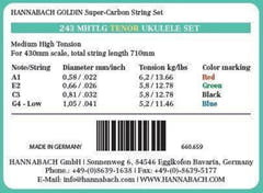Hannabach strängar för ukulele tenorukulele Goldin 243MHTLG low G - set Low G (243MHTLG)