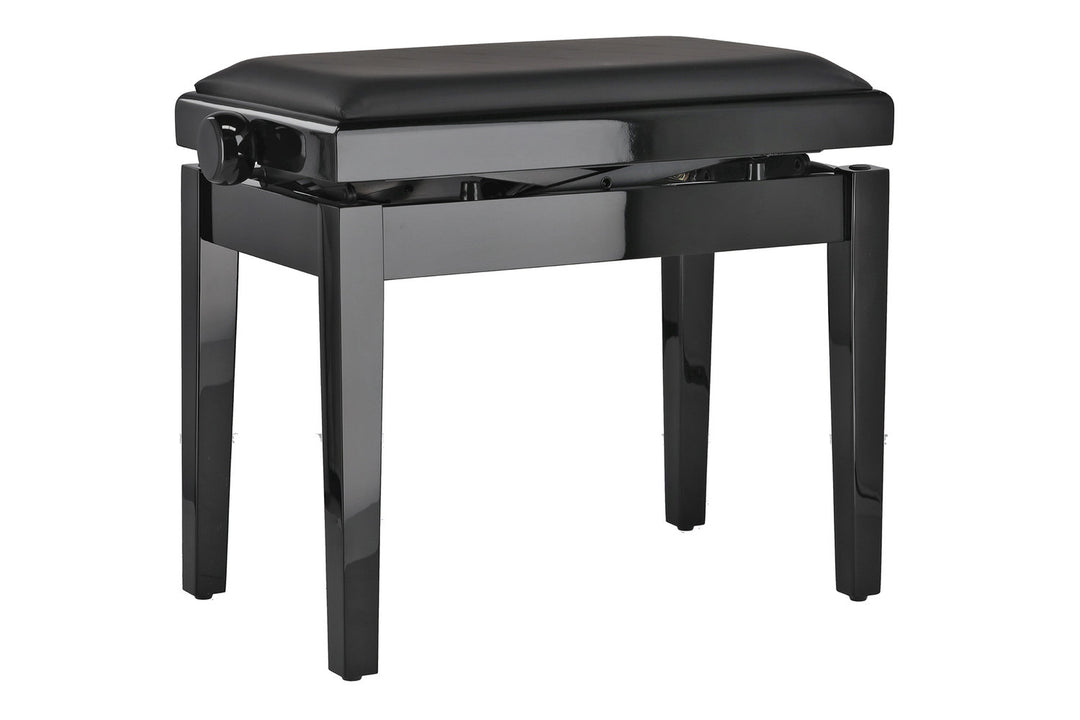GEWA pianobänk Deluxe Autolift Vinyl - svart högglans (svart sits)