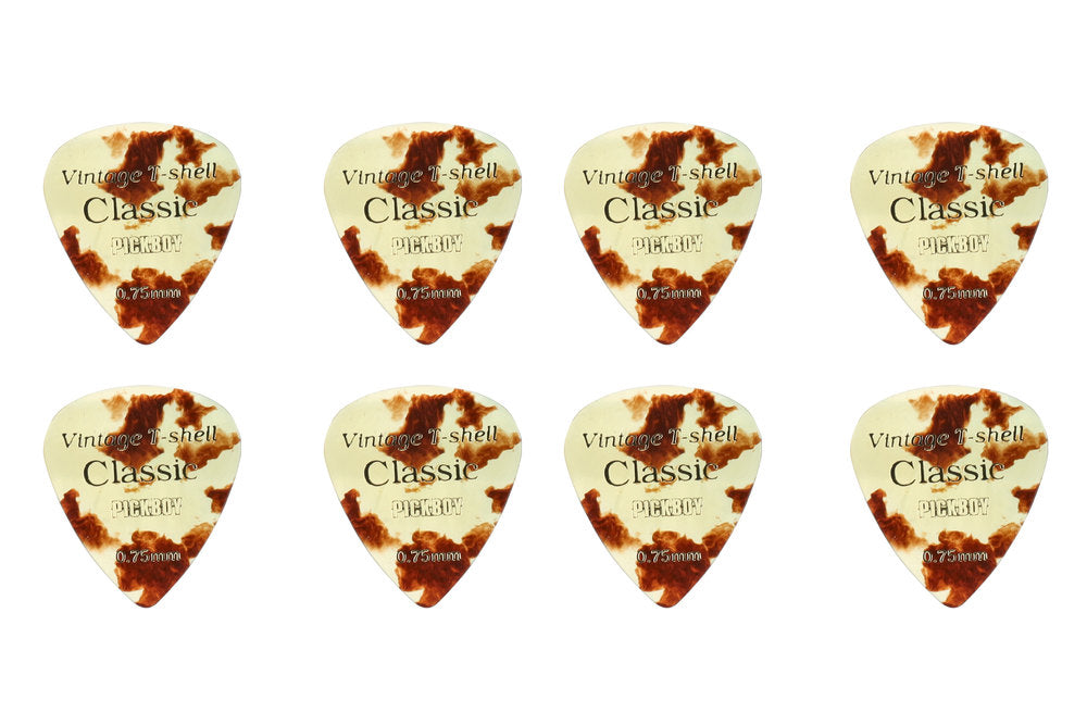 Pick Boy Vintage Classic T-Shell plektrum, korta, 0,75 mm, 8 st.