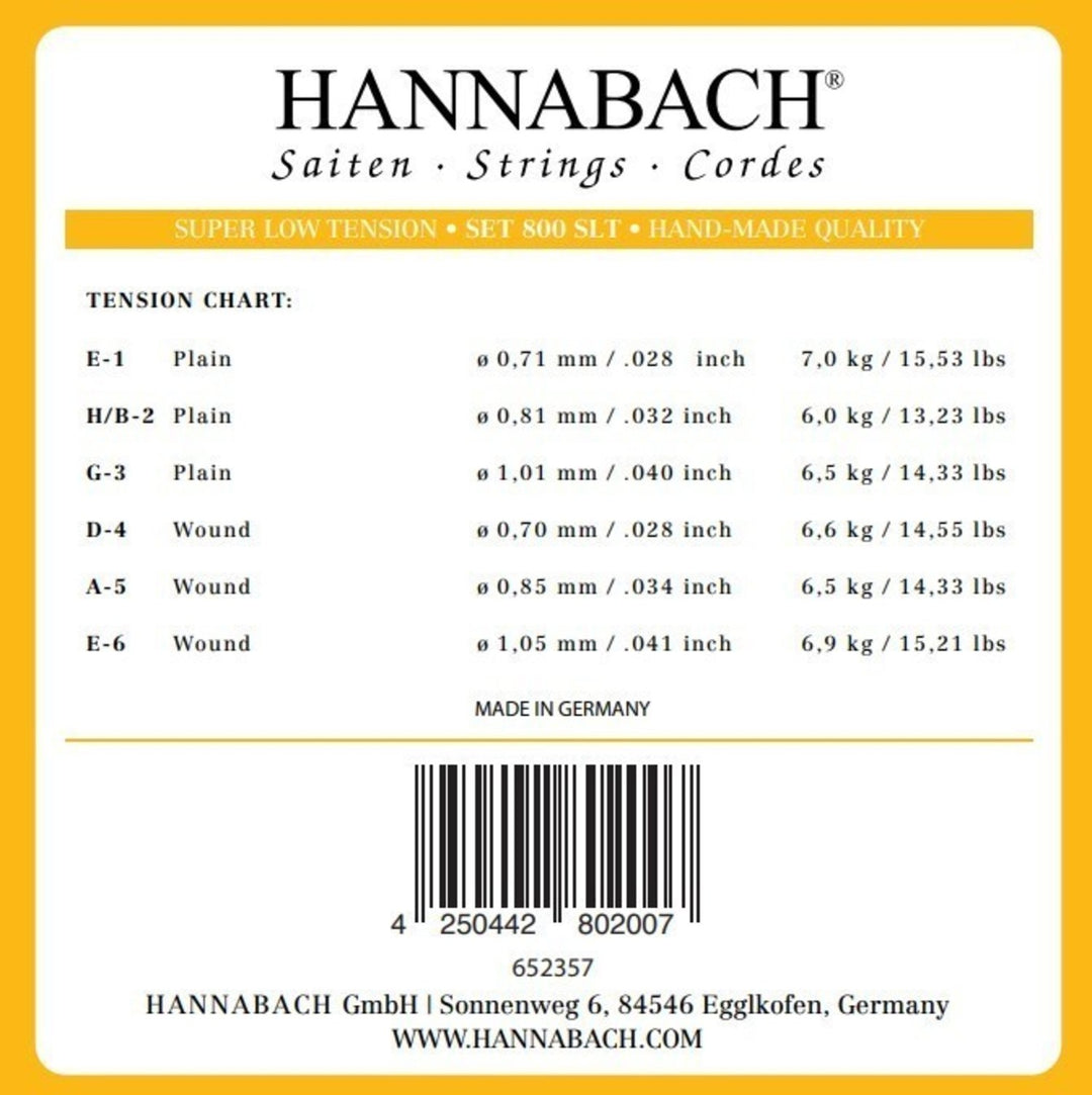 Hannabach strängar för klassisk gitarr serie 800 Super Low Tension silverpläterade - Set super low (800 SLT)