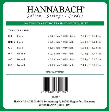 Hannabach strängar för klassisk gitarr serie 800 Low tension silverpläterade - Set low (800LT)