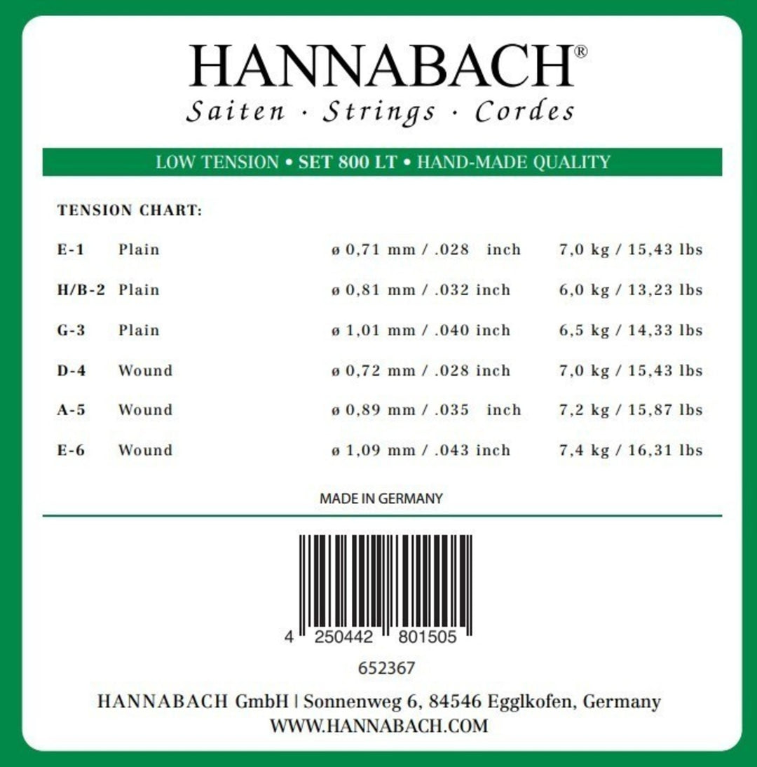 Hannabach strängar för klassisk gitarr serie 800 Low tension silverpläterade - Set low (800LT)