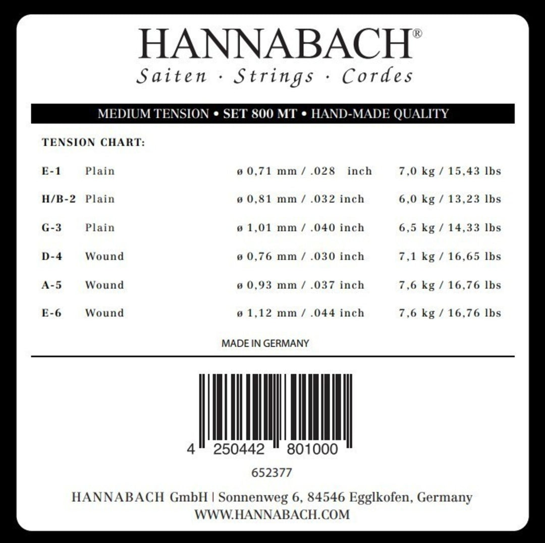 Hannabach strängar för klassisk gitarr serie 800 Medium tension silverpläterade - Set medium (800MT)