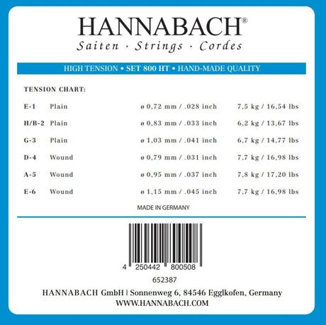 Hannabach strängar för klassisk gitarr serie 800 High tension silverpläterade - Set high (800HT)