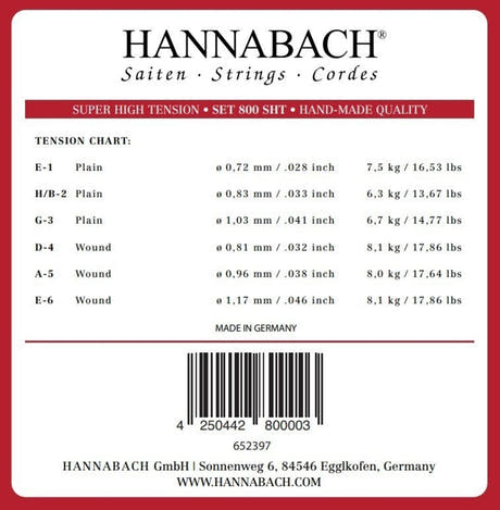 Hannabach strängar för klassisk gitarr serie 800 Super High Tension silverpläterade - Set super high (800SHT)