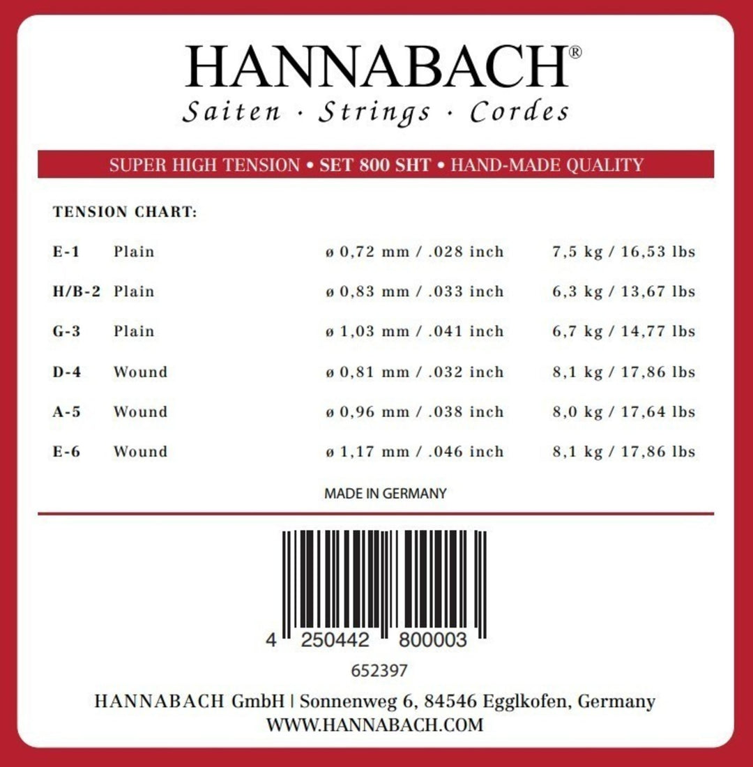 Hannabach strängar för klassisk gitarr serie 800 Super High Tension silverpläterade - Set super high (800SHT)