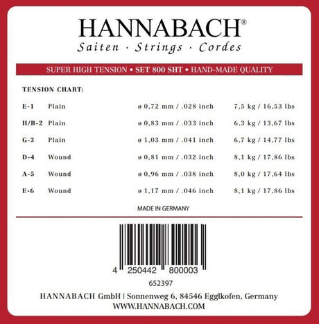 Hannabach 800 diskantset E1, H/B2 och G3, super high tension