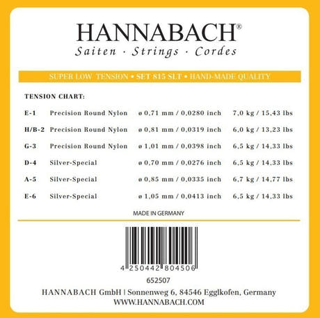 Hannabach 815 diskantset E1, H/B2 och G3, super low tension