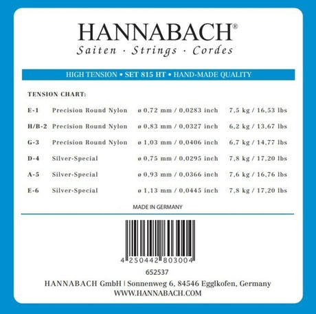 Hannabach 815 diskantset E1, H/B2 och G3, hög spänning