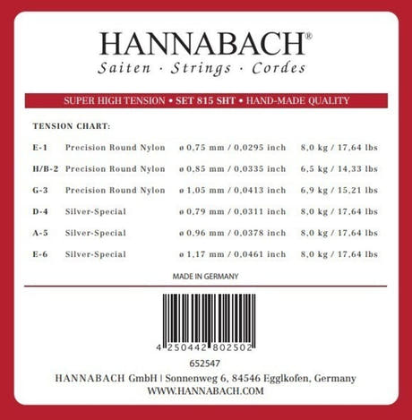 Hannabach 815 diskantset E1, H/B2 och G3, super high tension