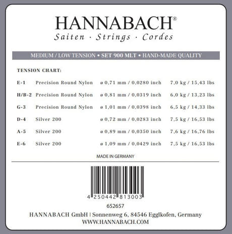 Hannabach 900 E6 bassträng till klassiska gitarrer, medium/low spänning