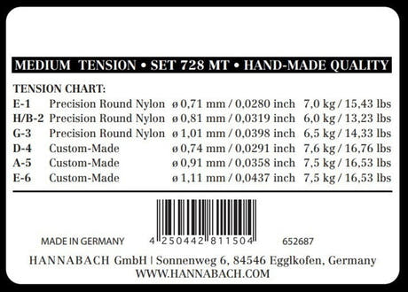 Hannabach 728 Custom Made diskantset, klassisk gitarr, medium tension