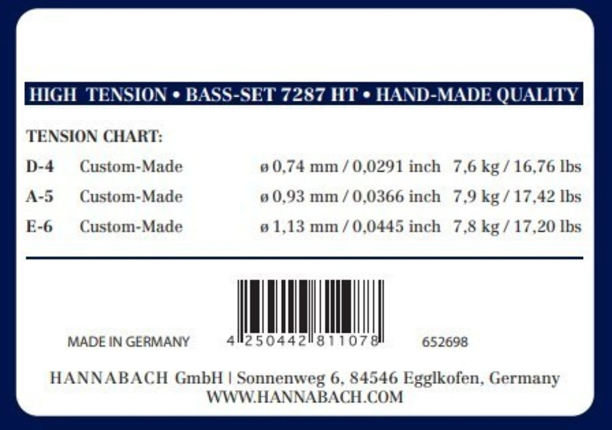 Hannabach strängar för klassisk gitarr Series 728 High Tension Custom Made - 3-pack bassträngar hög (7287HT)