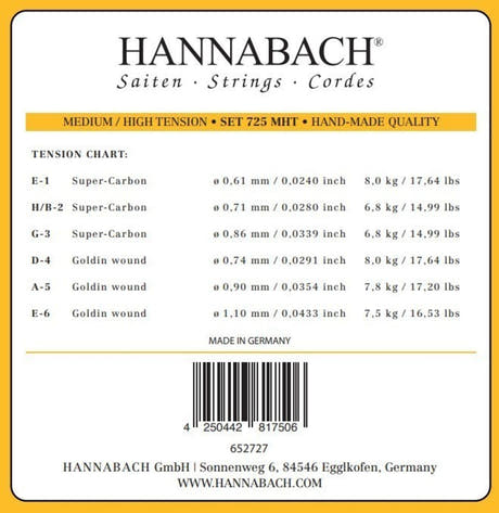 Hannabach Strängar för klassisk gitarr Serie 725 Medium/High Tension Goldin - Set med 3 bassträngar (7257MHT)