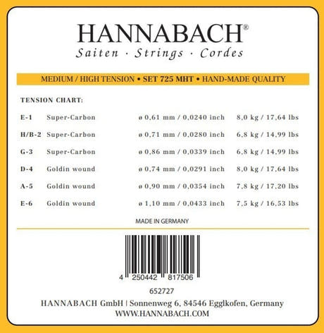 Hannabach 725 E6 bassträng till klassisk gitarr, medium/high tension