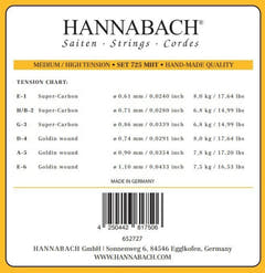 Hannabach strängar för klassisk gitarr serie 725 Medium/High Tension Goldin – diskantset 3 st (7258MHTC)