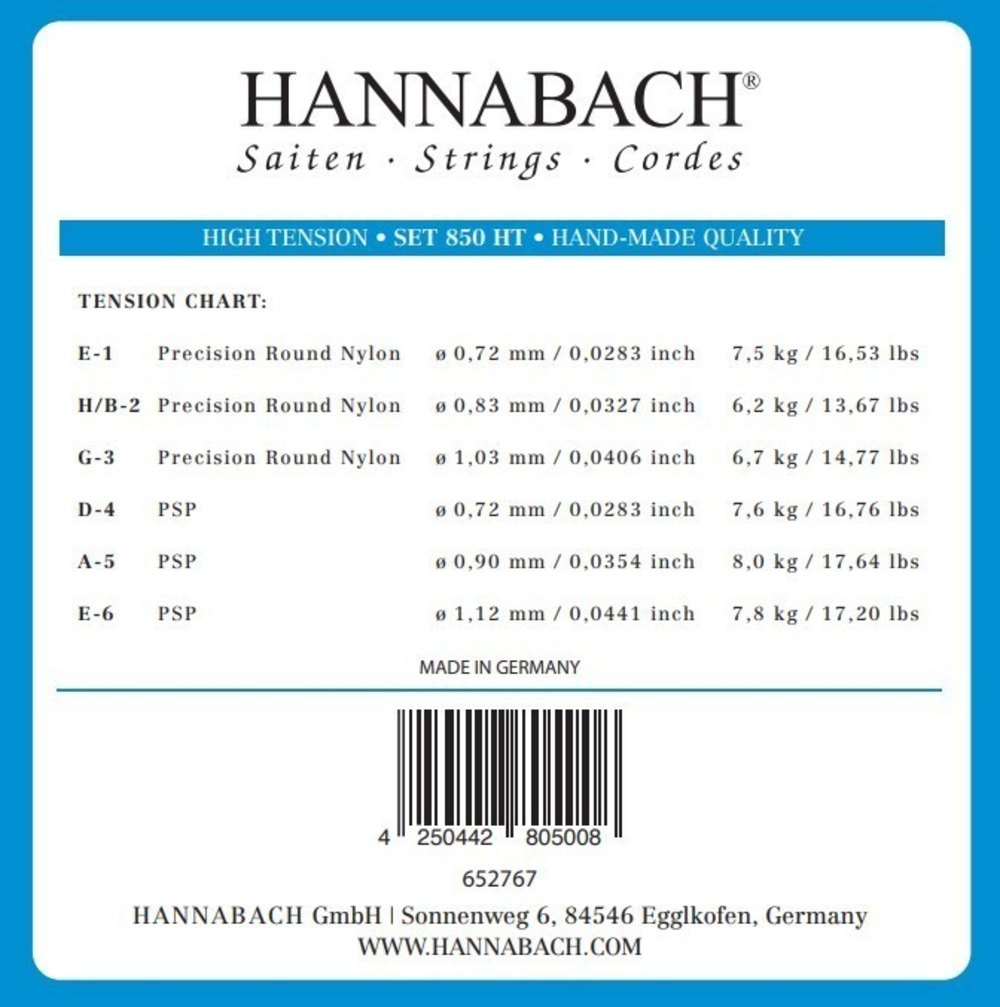 Hannabach 850 E6 bassträng till klassisk gitarr, hög spänning