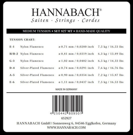 Hannabach 827 diskantset E1, H/B2 och G3, medium tension