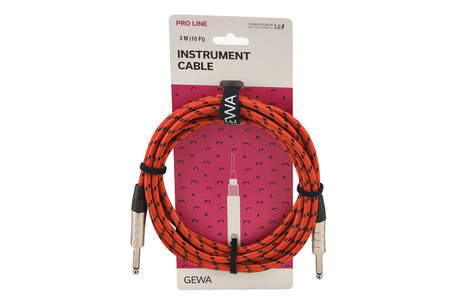 GEWA Pro Line instrumentkabel 3 m, svart-röd tweed, rakt jack