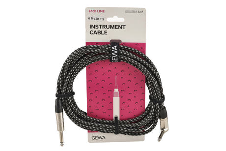 GEWA Pro Line instrumentkabel 6 m, svartvit tweed, vinklad jack