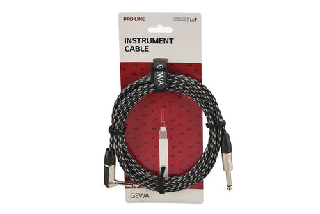 GEWA Pro Line instrumentkabel 3 m, svartvit tweed, vinklad jack