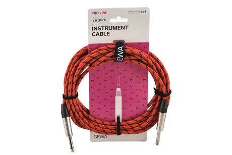 GEWA Pro Line instrumentkabel 6 m, svart-röd tweed, rakt jack