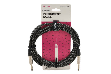 GEWA Pro Line instrumentkabel 6 m, svartvit tweed, rak jack