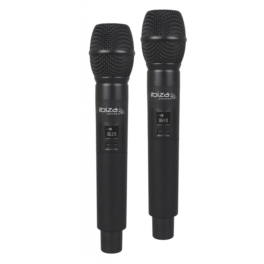 Dubbel UHF-mottagare med 2 handhållna mikrofoner
