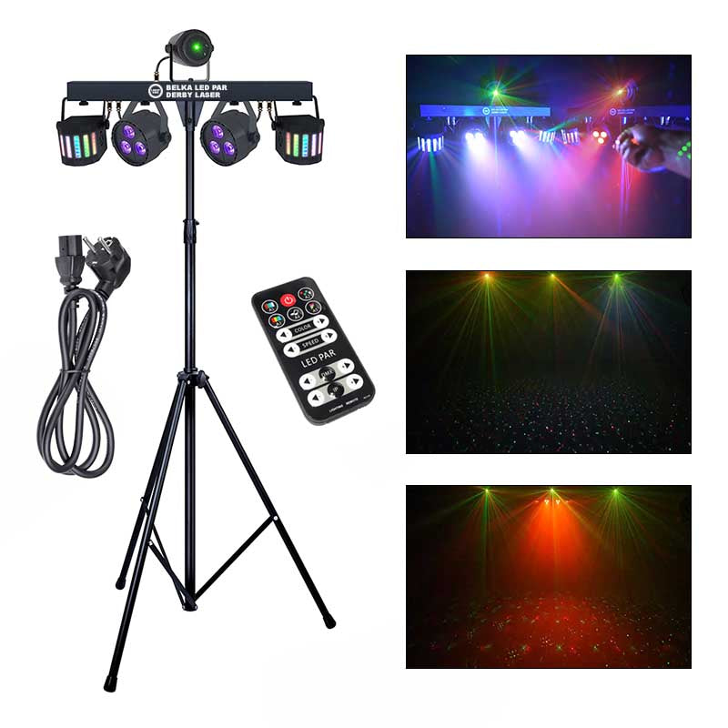 LIGHT4ME T-BAR LED PAR DERBY LASER diskoteklys multieffektsæt