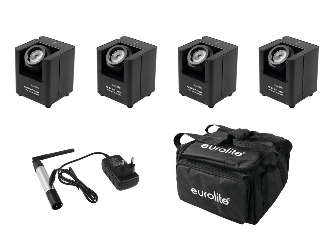 EUROLITE Set 4x AKKU UP-1 + SB-4 mjuk väska + QuickDMX trådlös sändare
