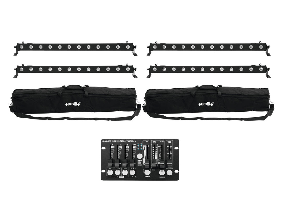 EUROLITE Set 4x LED BAR-12 QCL RGBW + 2x Soft Bag + Controller