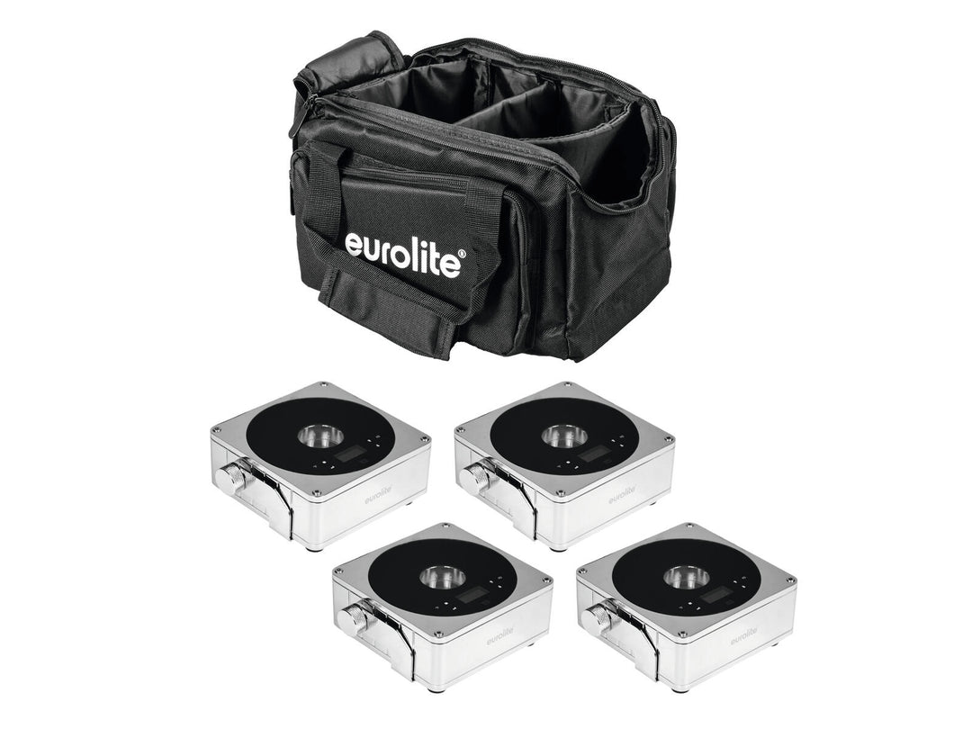 EUROLITE Set 4x AKKU IP Flat Light 1 chrome + mjuk väska