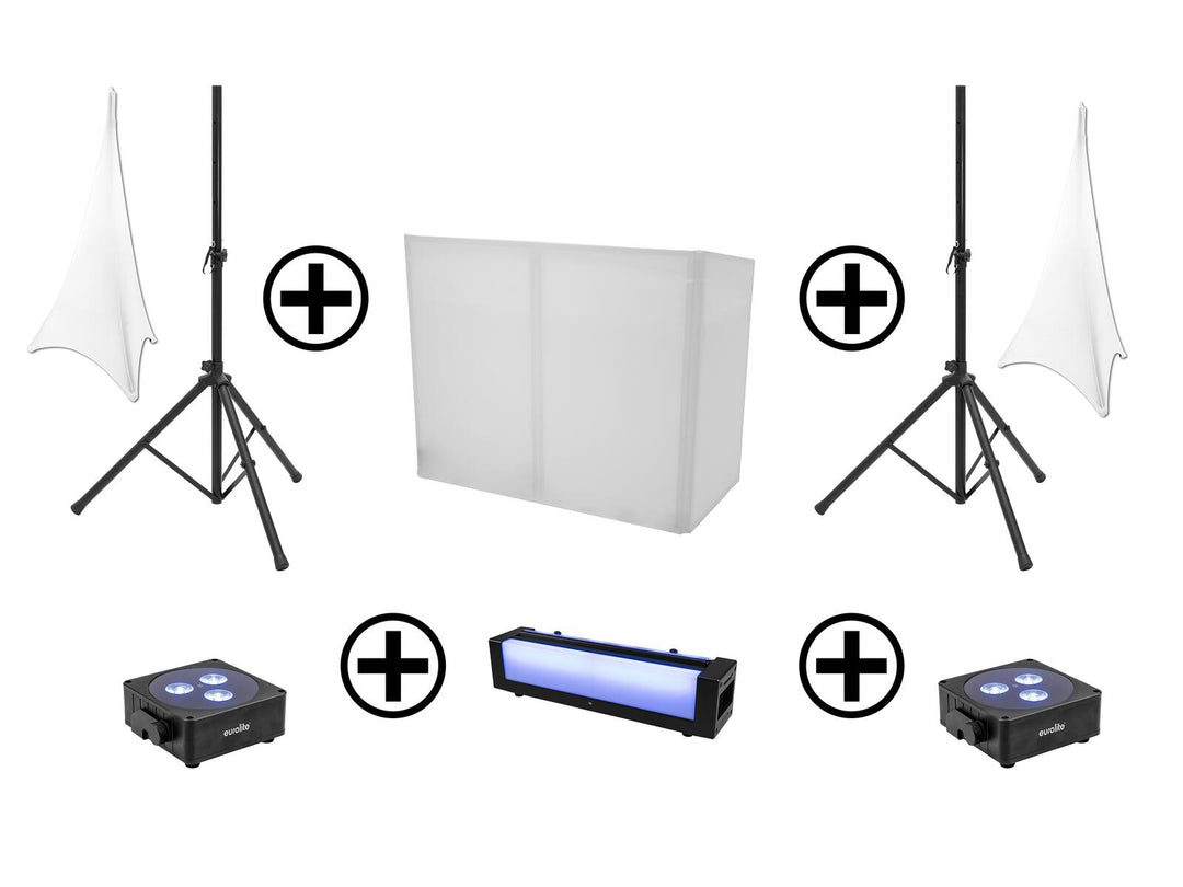 EUROLITE Set AKKU 2x Flat light 3 bk + Bar-6 + stativ