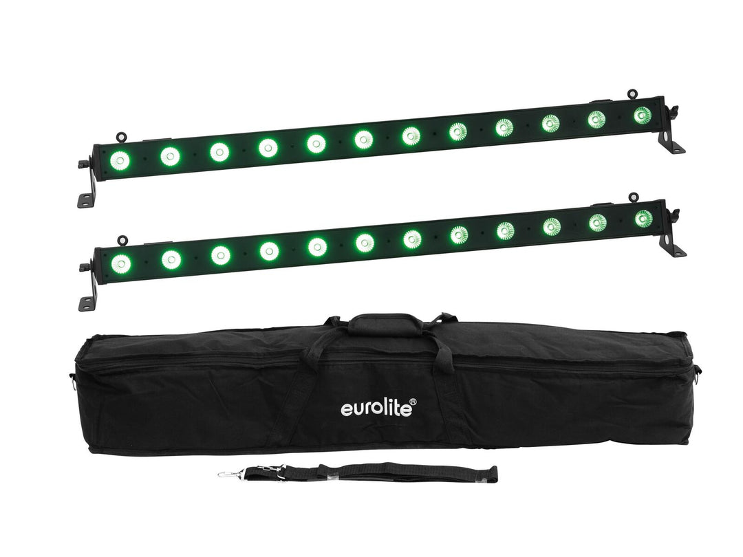 EUROLITE Set 2x LED BAR-12 QCL RGB+UV-list + mjuk väska