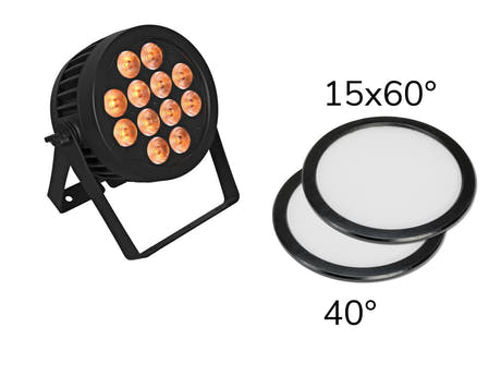 EUROLITE Set LED IP PAR 12x8W QCL Spot + 2x Diffuser Cover (15x60° och 40°)