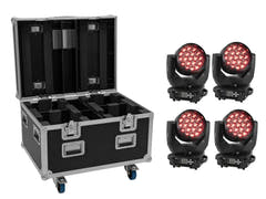 EUROLITE Set 4x LED TMH-X4 Movingheads Wash Zoom + EU Case med hjul