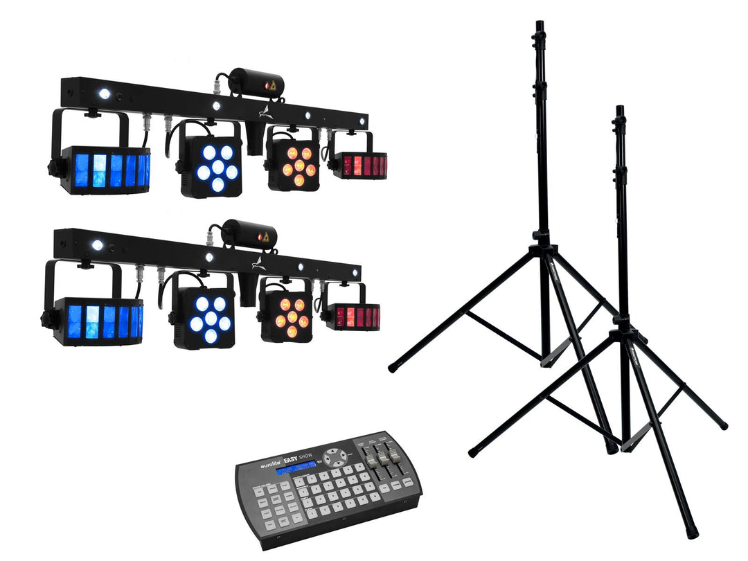 EUROLITE Set 2x LED KLS Laser Bar PRO + Easy Show + 2x M-4 Speaker System Stativ