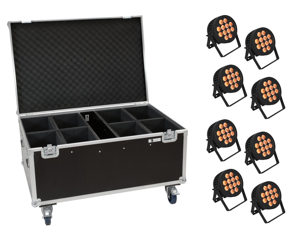 EUROLITE Set med 8x LED IP PAR 12x8W QCL Spot + Case med hjul