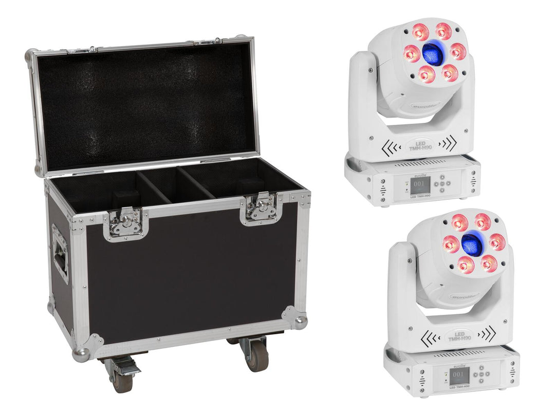 EUROLITE Set 2x LED TMH-H90 Hybrid Movingheads Spot/Wash COB wh + Case