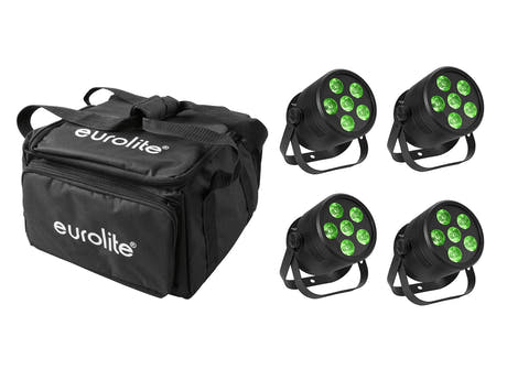 EUROLITE Set 4x LED Silent Par 6 QCL golvbelysning svart + mjuk väska