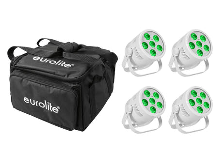 EUROLITE set med 4x LED Silent Par 6 QCL golvbelysning vit + mjuk väska