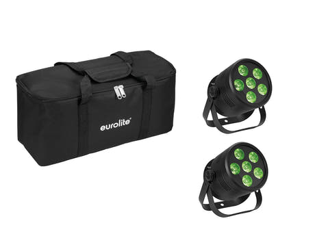 EUROLITE Set 2x LED Silent PAR 6 QCL golv bk + Soft Bag