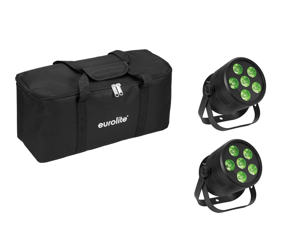 EUROLITE Set 2x LED Silent PAR 6 QCL golv bk + Soft Bag
