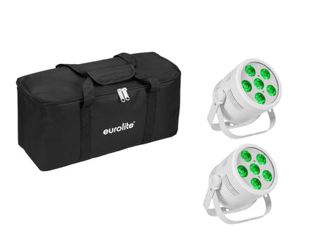 EUROLITE set med 2x LED Silent Par 6 QCL golvbelysning vit + mjuk väska