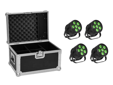 EUROLITE Set 4x LED Silent PAR 6 QCL Golv bk + väska